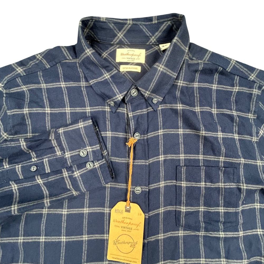 Weatherproof Luxe Flannel Shirt Mens XL Navy Blue Plaid Button Down Comfort